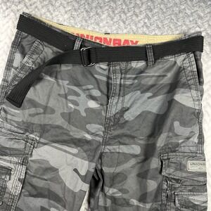 Union Bay Belted Cargo Shorts Mens 36 Gray Camo Utility Outdoor Grunge Y2K